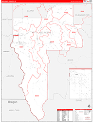 Nez Perce County, ID Wall Map Zip Code Red Line Style 2026